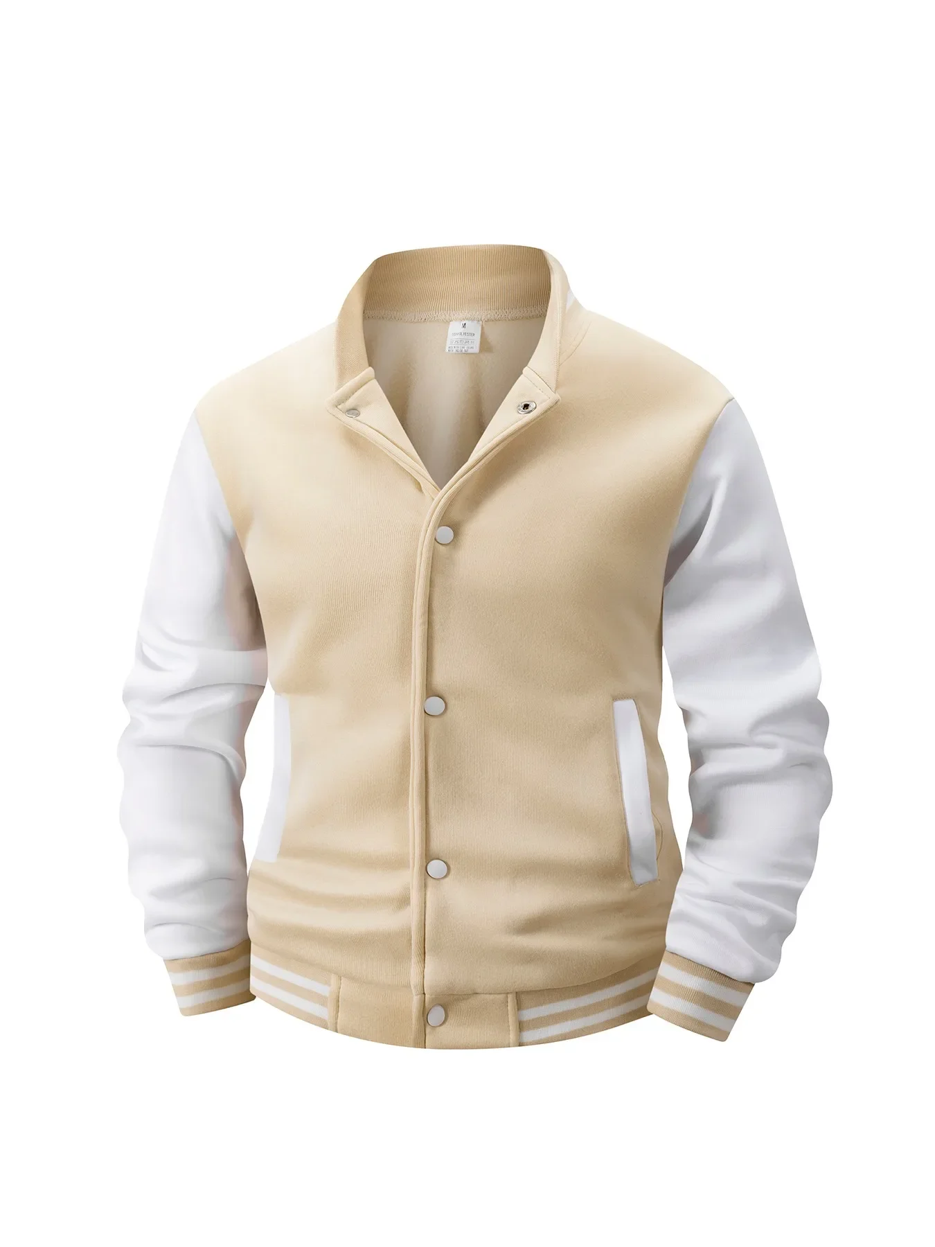 Men's Baseball Bomber Jacket Varsity Color Block Casual Coat Snap Button Ribbed Cuffs Streetwear Soft