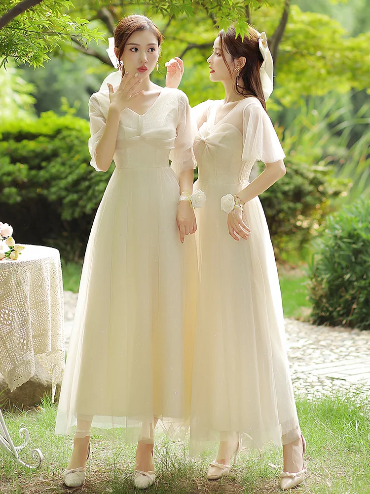 فستان خادمات طويل أنيق وحلو 2025 طراز جديد بأكمام قصيرة لفستان حفلات الزفاف أو حفلات الزفاف أو فرقة الأخوات أو الفرقة الموسيقية #4