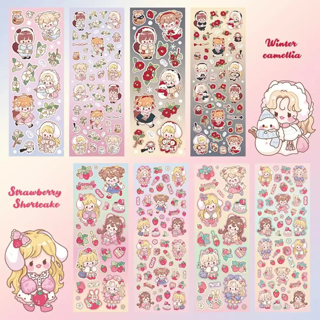 

8 шт. клубничные феи и зимние наклейки с камелией для девочек Guka, оптовая продажа, дешевые наклейки для справочника Gupan, яркий горячий стиль, подарок