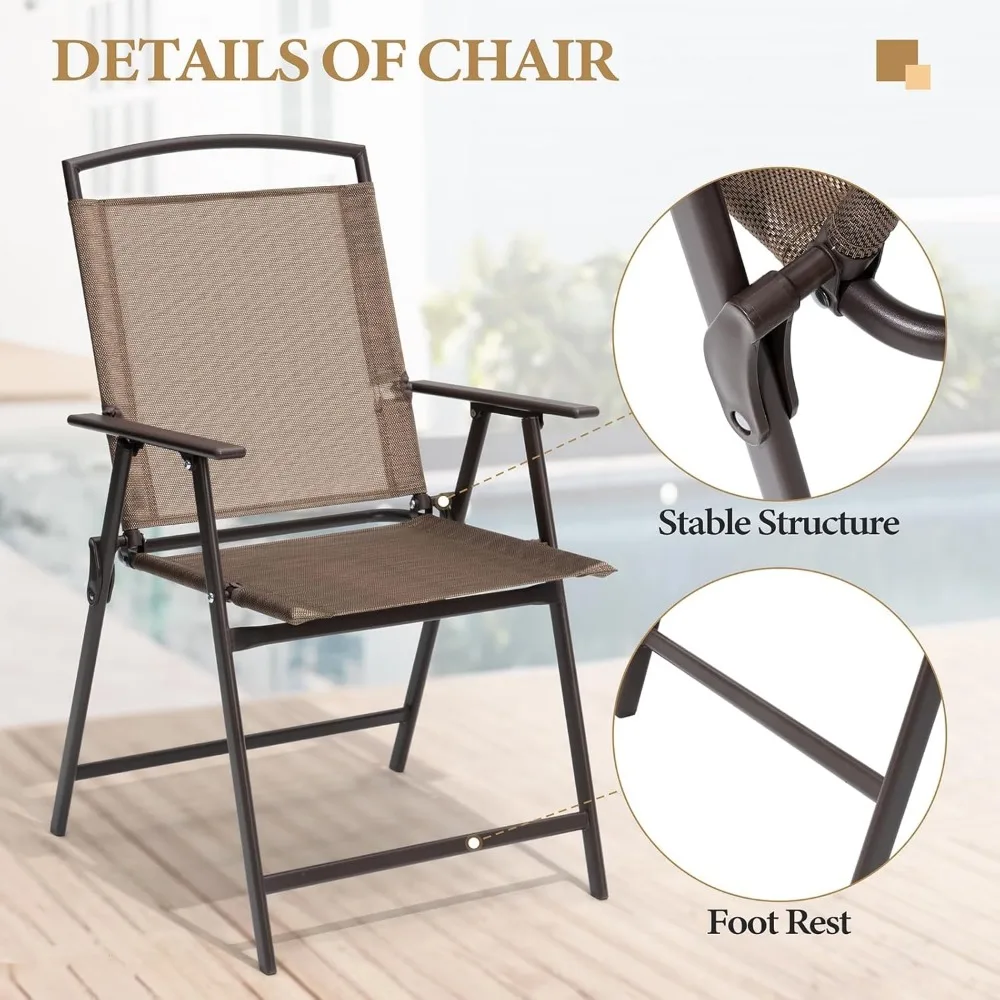 مجموعة من 4 كراسي فناء قابلة للطي للاستخدام الخارجي مع مساند للذراعين، ومقعد محمول للتخييم والشاطئ وأنشطة الحدائق