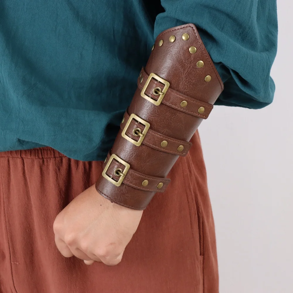 Medieval Viking Knight Cosplay Rivet Bracelet PU Leather Material Outdoor Knight Riding Dress Cosplay Set