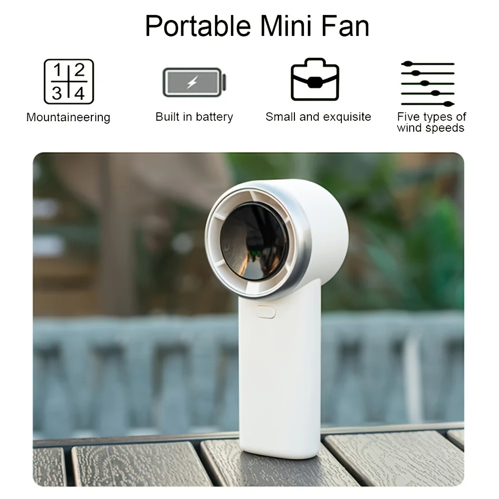 Portable mini fan, handheld fan with LED display screen, 5-speed 3600mAh, USB rechargeable battery fan, suitable for small perso