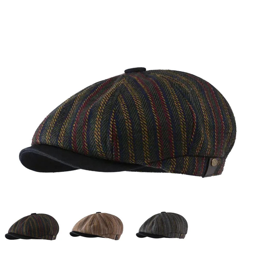 Autumn and Winter Men and Women Outdoor Warm Newsboy Hat Retro Painter Hat Octagonal Hat Short Brim Beret