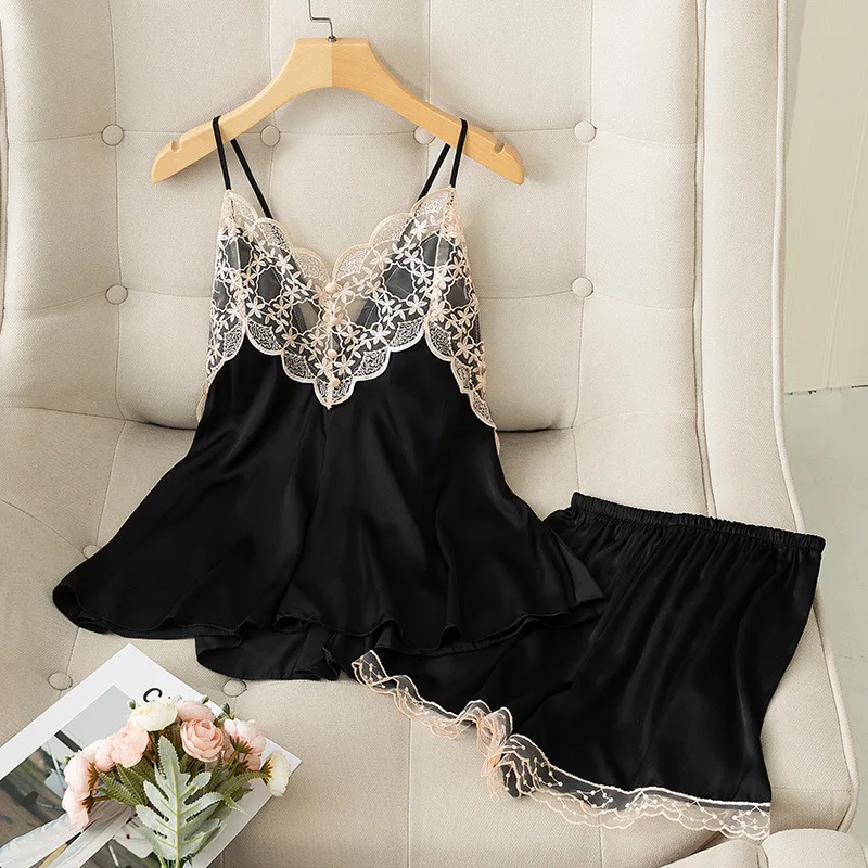 Backless Cross Pajamas For Women Sexy Ice Silk Beautiful Back Suspender Shorts With Chest Pads Sleepwear image 2