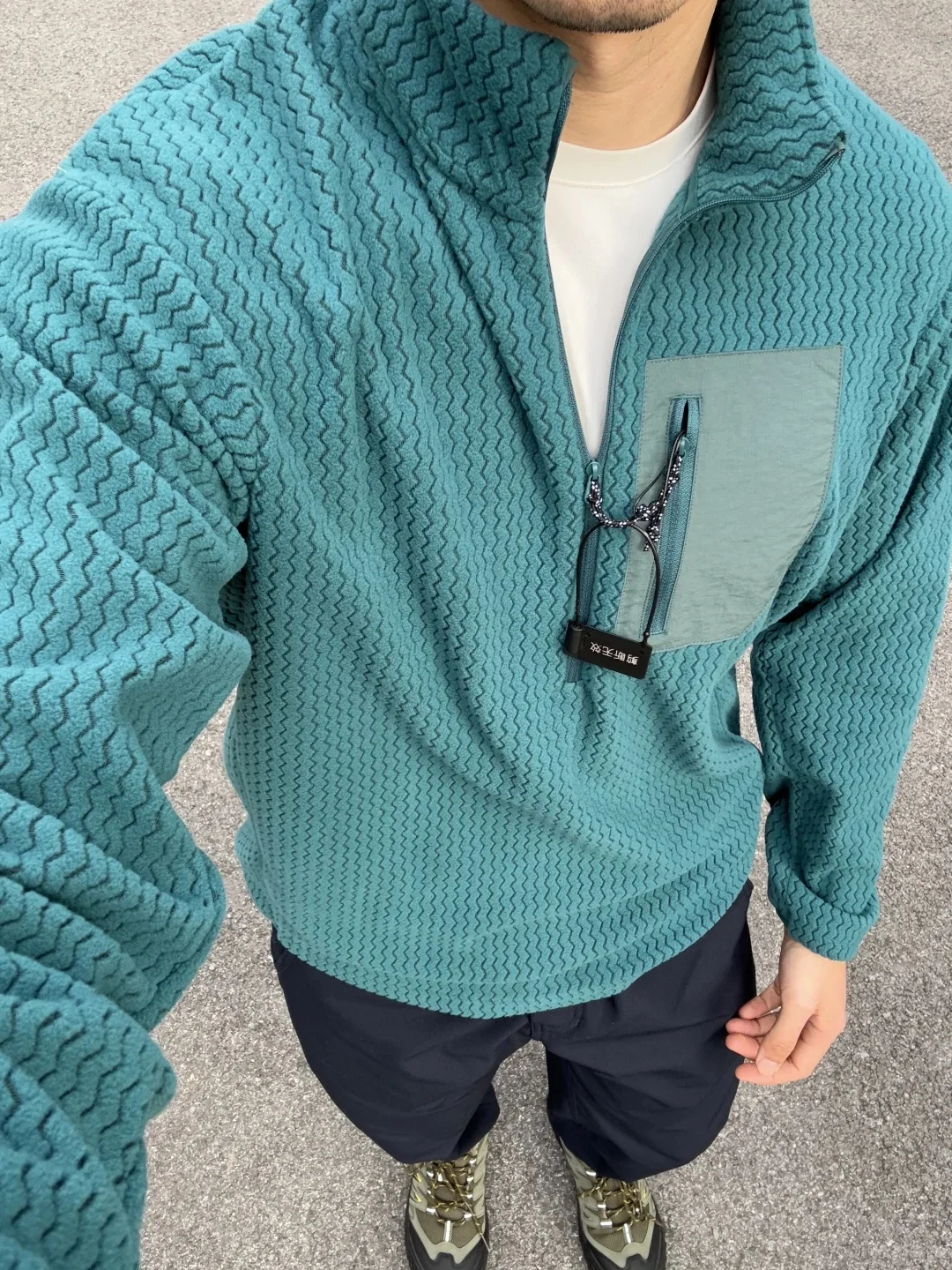 Outdoor Half Zipper Fleece Sweatshirt Couple Style Stand Collar Wave Texture Thermal Casual Men's Women's Warm Cardigan Sweater
