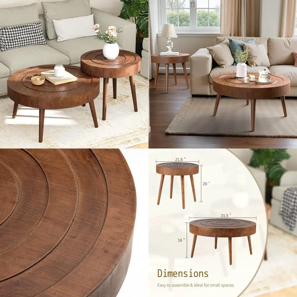 

Mid-Century Modern Round Coffee Table Set with Nested Concentric Circles for Living Room