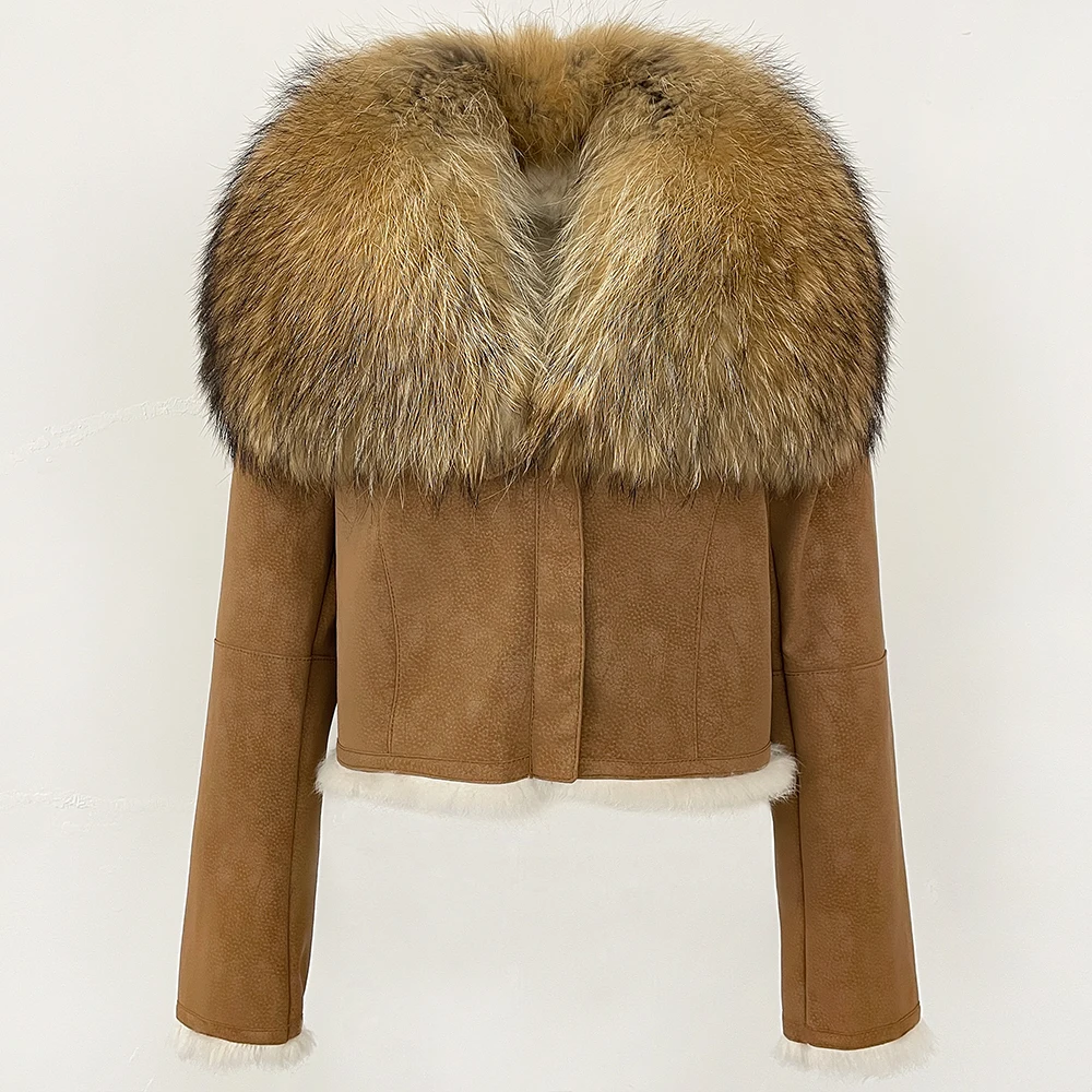 

MENINA Короткая замшевая одежда, модная теплая куртка с подкладкой из кроличьего меха, женская новинка 202, осенне-зимняя женская шуба из натурального меха енота