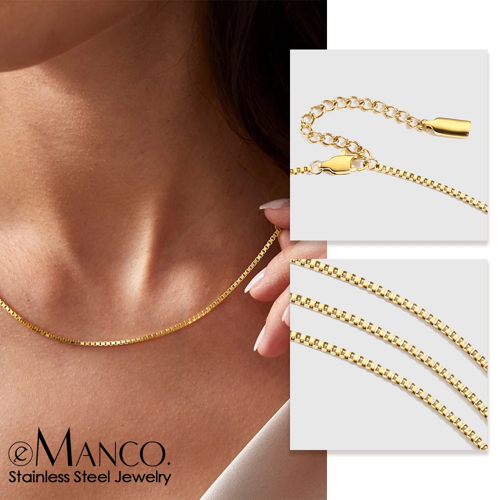 EMANCO Men's Box Chain Necklace Stainless Steel Upgrade Lobster Clasp Adjustable Simple Short Accessories Wholesale