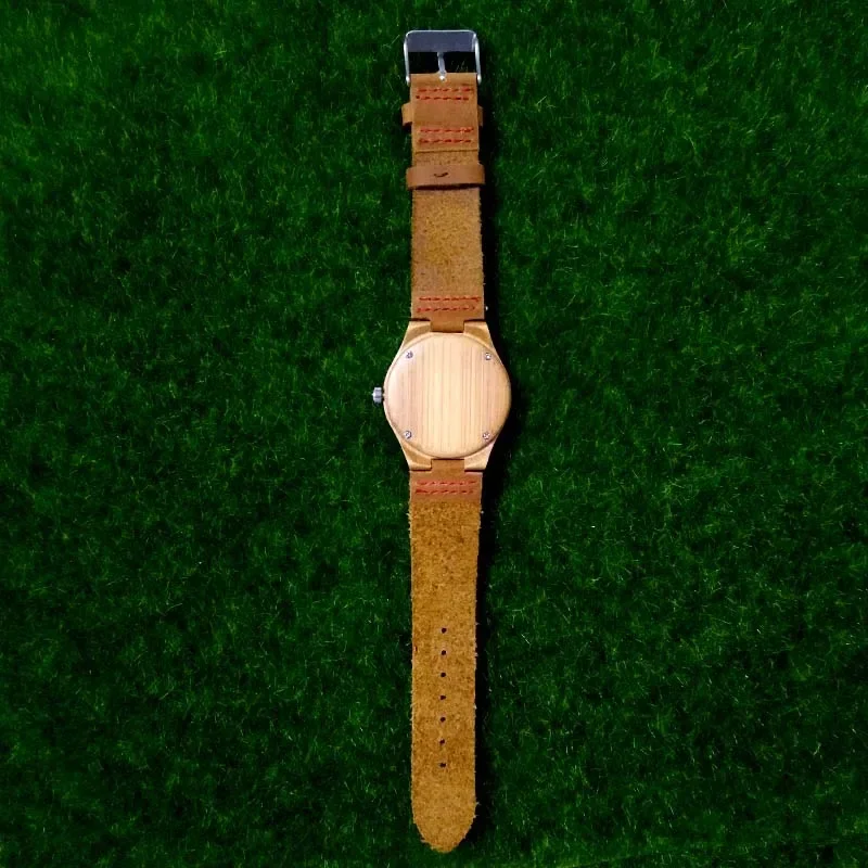 A3315m ساعة خشبية مخصصة للصور مطبوعة بشعار العلامة التجارية الخاصة بك من جلد الخيزران كوارتز كاجوال للرجال ساعات إبداعية خشبية