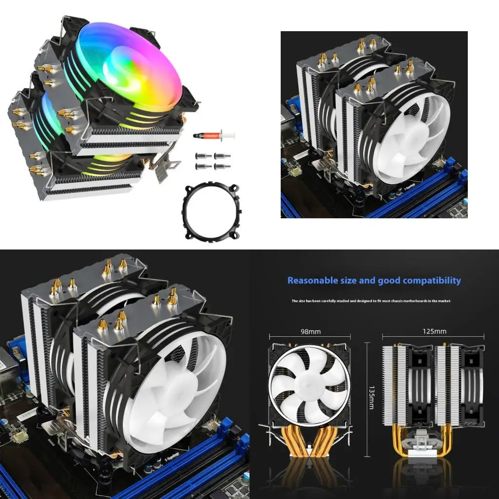 

652F Cooling CPU Cooling Fan PWM ARGB Air Cooling Fan Processor Radiator For LGA Gaming PC Desktop Computer Accessories
