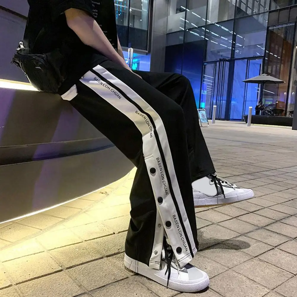 Men Sweatpants Loose Side Split Buttons Drawstring Sports Pants Casual Baggy Pants Oversized Hip Hop Joggers Harajuku Streetwear