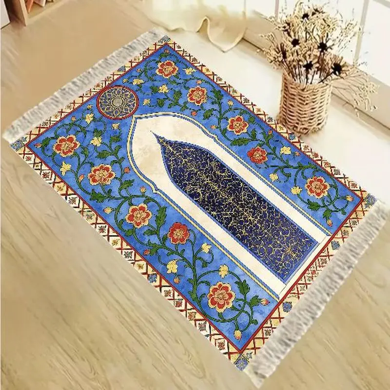 VIKAMA Floral Tassel Prayer Rug, Lightweight Portable Non-Slip Prayer Mat, Islamic Worship Rug for Home Decor