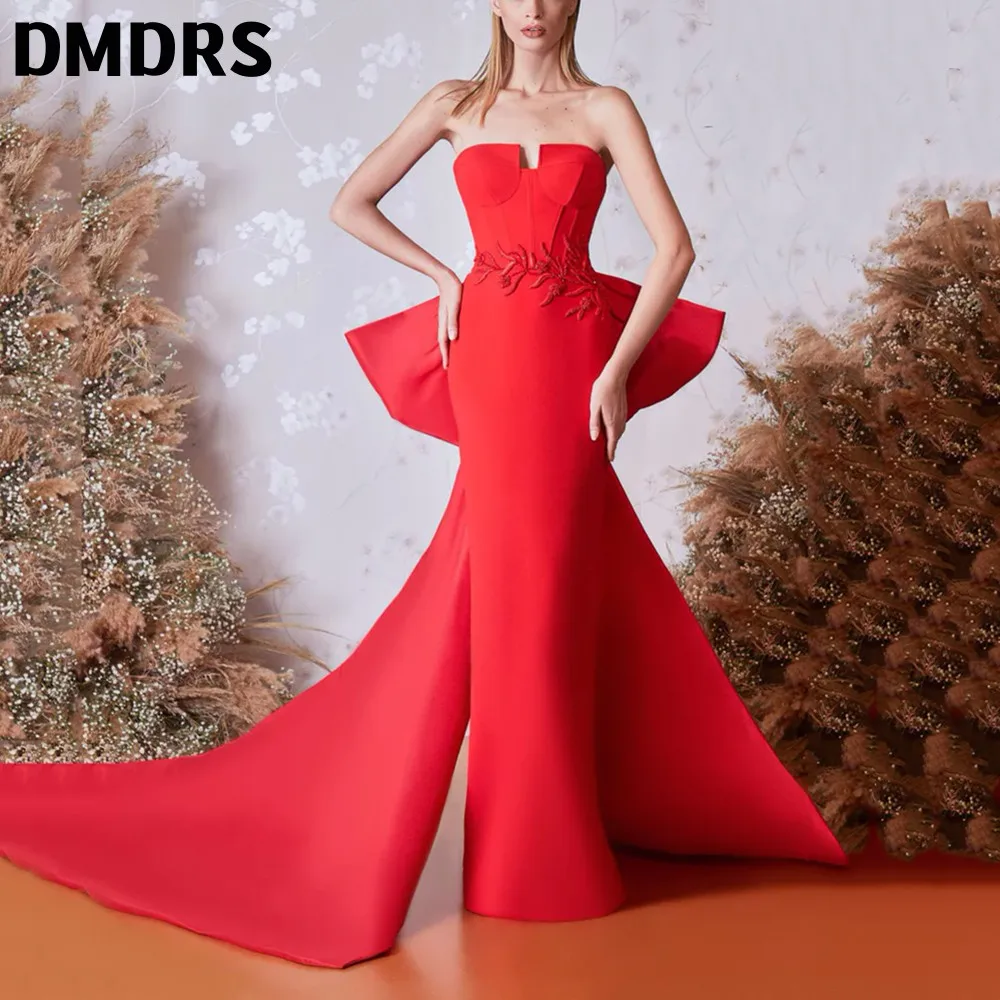 

Strapless Evening Gown Big Bow Sweep Train Prom Dress For Women Sleeveless Formal Wedding Party Dresses