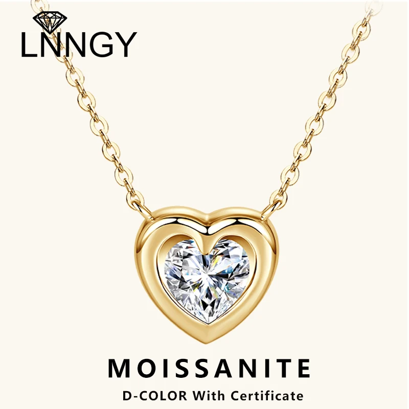 

Lnngy 1.0ct Heart Cut Certified Moissanite Necklace Collar Plata 925 Sterling Silver Pendant Necklaces for Women Daily Jewelry
