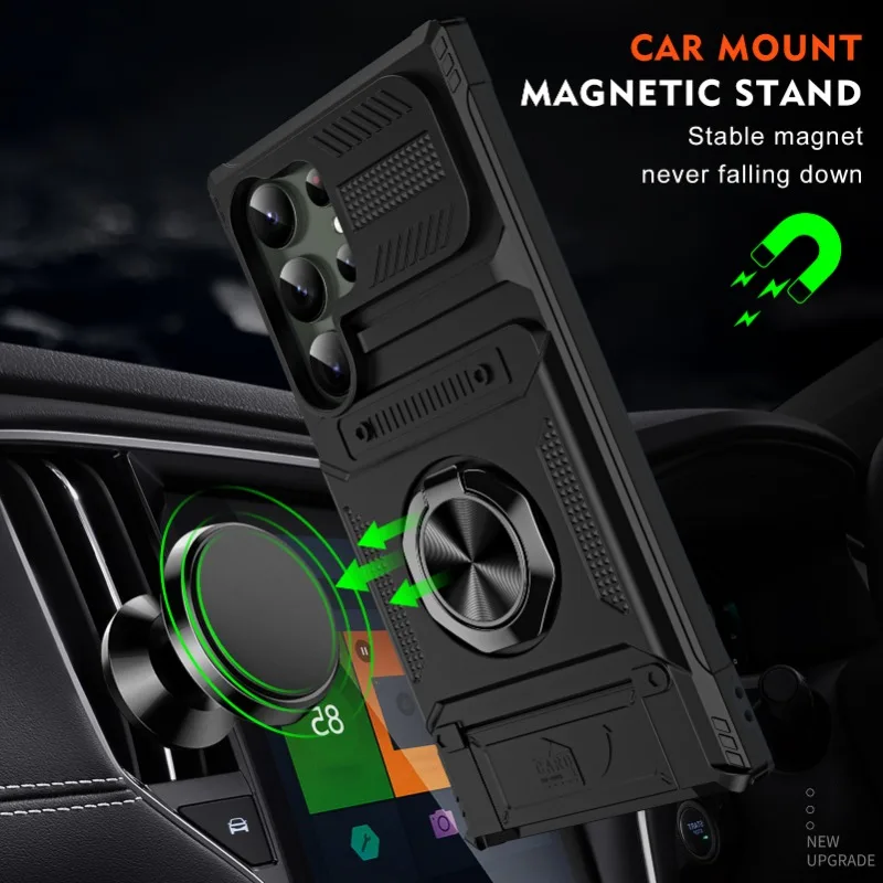 Case For Samsung S24 S23 Ultra Plus FE A15 25 35 55 A14 Magnetic Rotated Ring Kickstand Heavy Duty Drop Protection Wallet Cover