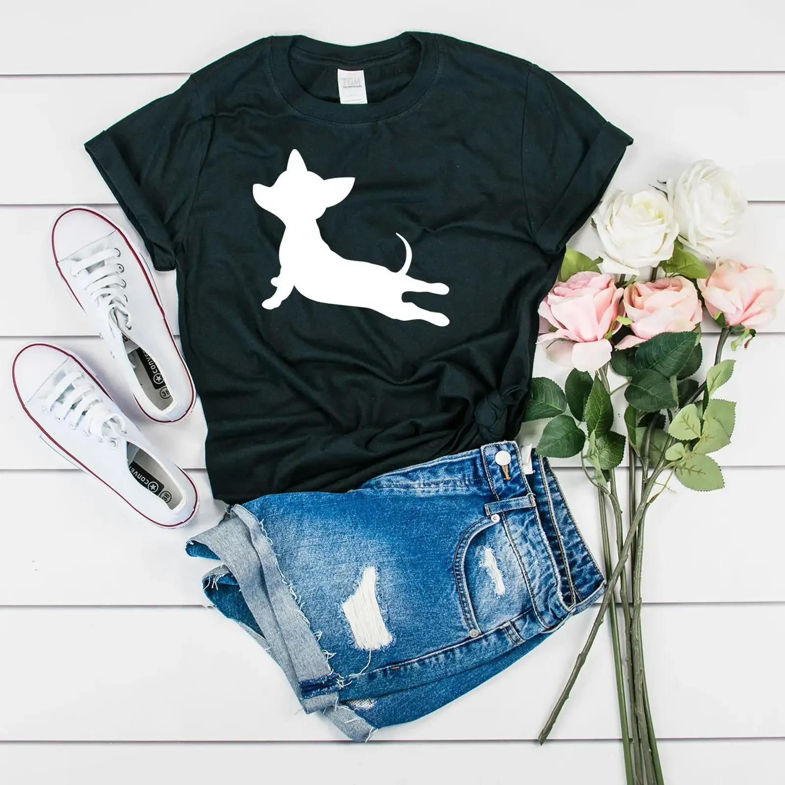 Chiweenie Yoga Fitness T Shirt Stretch Owner s Chihuahua vintage Washed homme Soft Versatile Stylish Breathable Casual