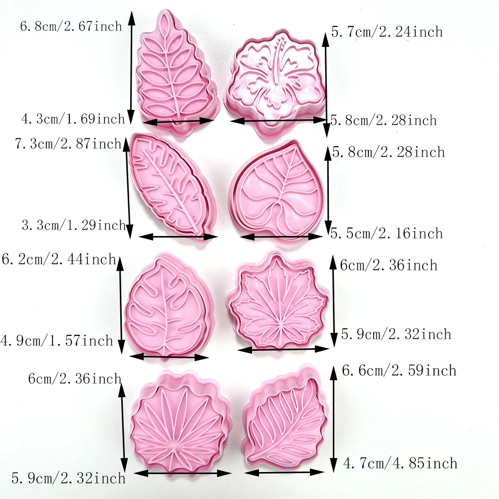 Cookies Cutter 8 Pieces Leaf Dough Stamp Plastic 3D Cartoon Pressable Biscuit Mold Confectionery Baking Pastry Bakeware