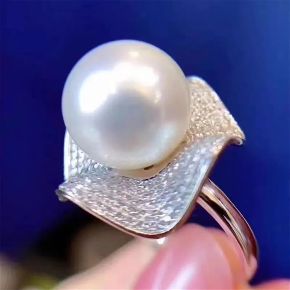 

DIY Pearl Ring Accessories S925 Sterling Silver Ring Empty Holder Fashion Jade Finger Ring Silver Jewelry Fit 9-12mm Round Flat
