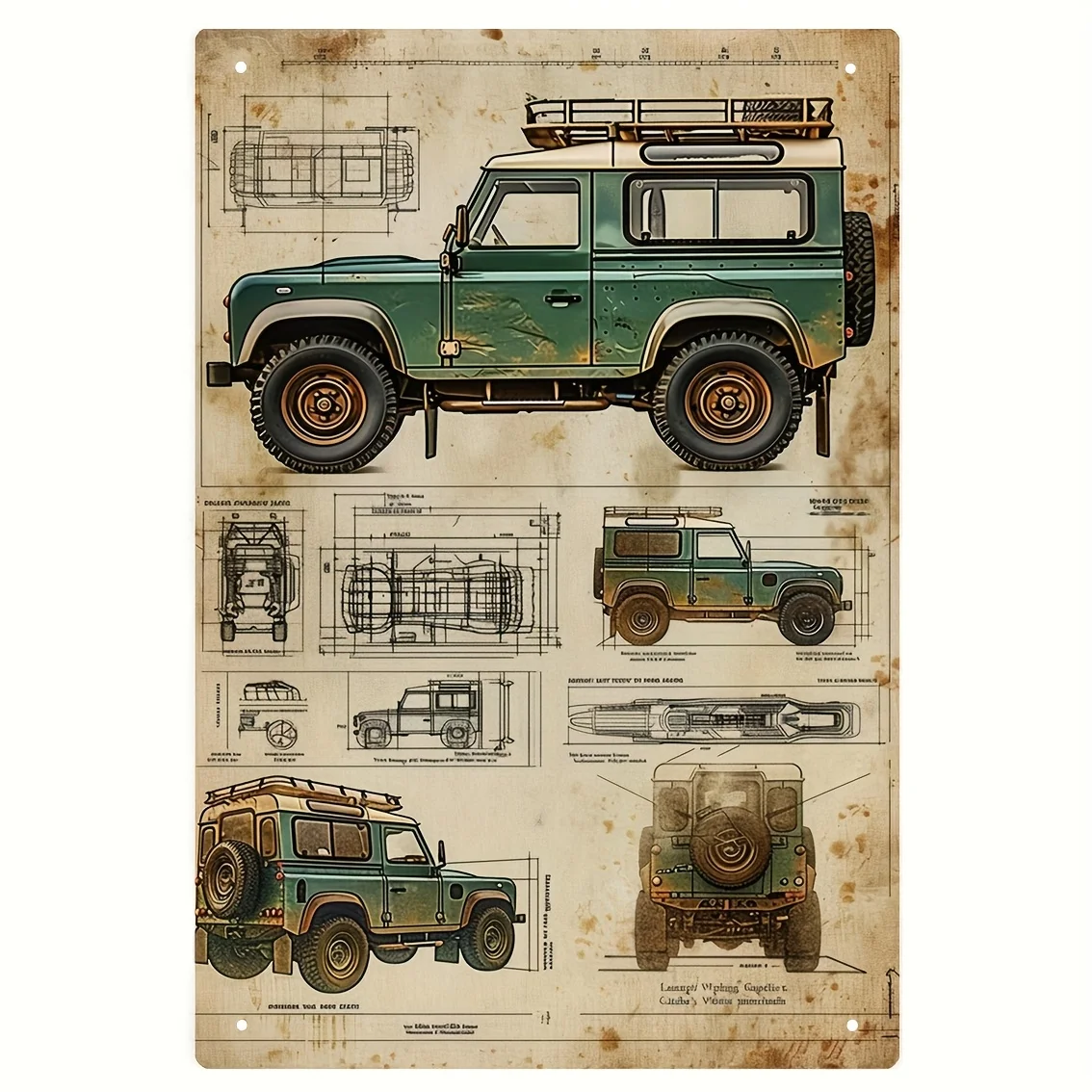Panneau en métal vintage - Design SUV vert rétro, décoration murale en métal antirouille et imperméable pour la maison, le garage, le bar, le café ou le jardin