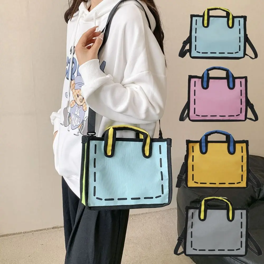 

Casual Cartoon 2D Printed Tote Bag Canvas Creative Graffiti Messenger Bag Comic Bookbag All-match Comic Shoulder Bag School