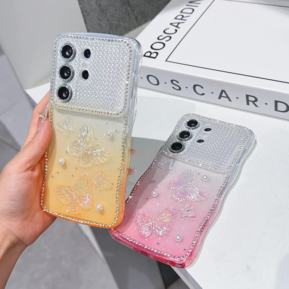 Wellenrand-Handyhülle für Samsung Galaxy S26 S25 S24 Ultra Plus Farbverlauf Glitzer TPU Transparente Stoßfeste Schutzhülle ﻿ ﻿ ﻿ ﻿ ﻿