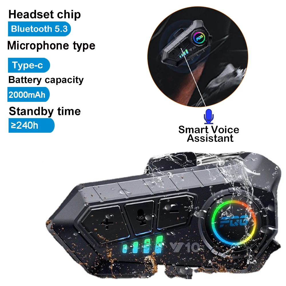 Casque de moto sans fil Bluetooth 5.3, kit de téléphone d'appel mains libres, écouteur étanche, lecteur de musique MP3, haut-parleur pour moto