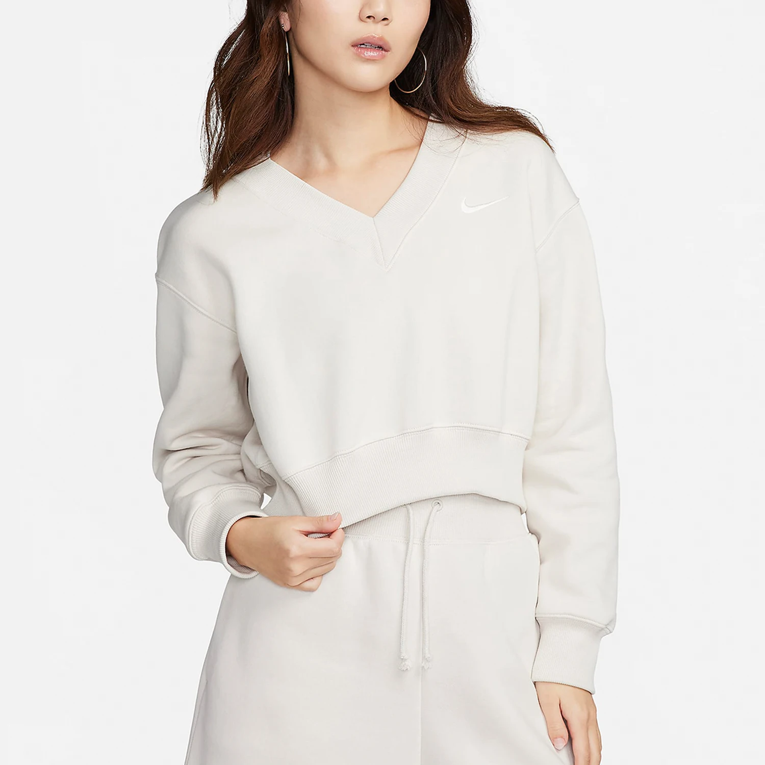 

Nike genuine Spring New Women's Short Fleece V-Neck Sweatshirt FN3652-104