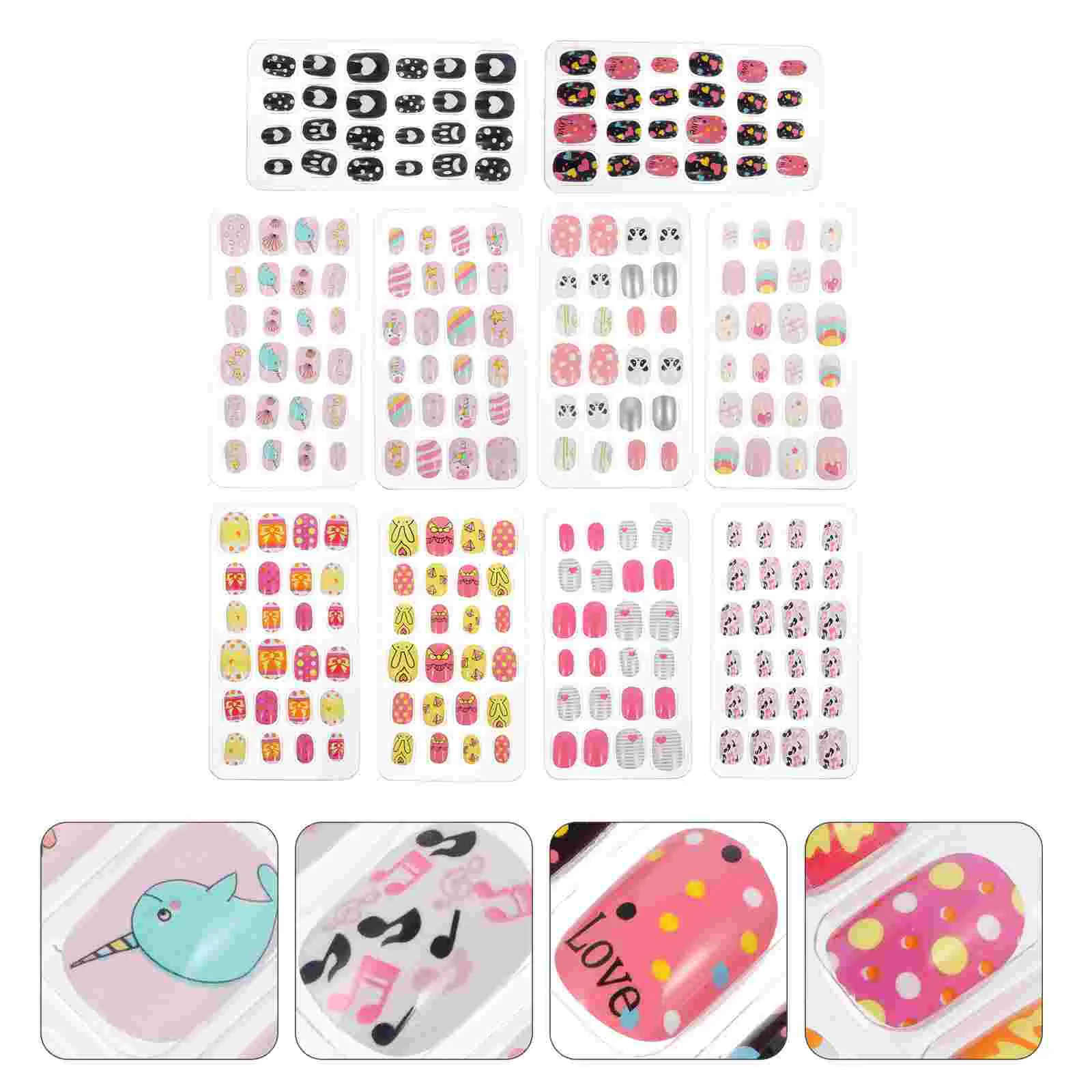 

240 Pcs/ False Children's Nails Stickers for Girls Kids Fake Bagged Short ABS Environmental Protection Material Toddler