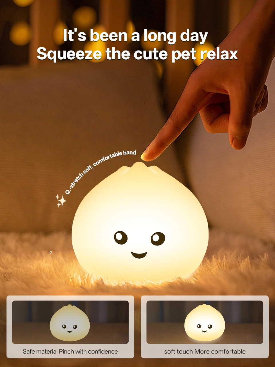 GGbingo Sleeping Light Rechargeable Steamed Bun Night Light Silicone Cute Eye-Protective Lamp Light for Bedroom Ambient Light