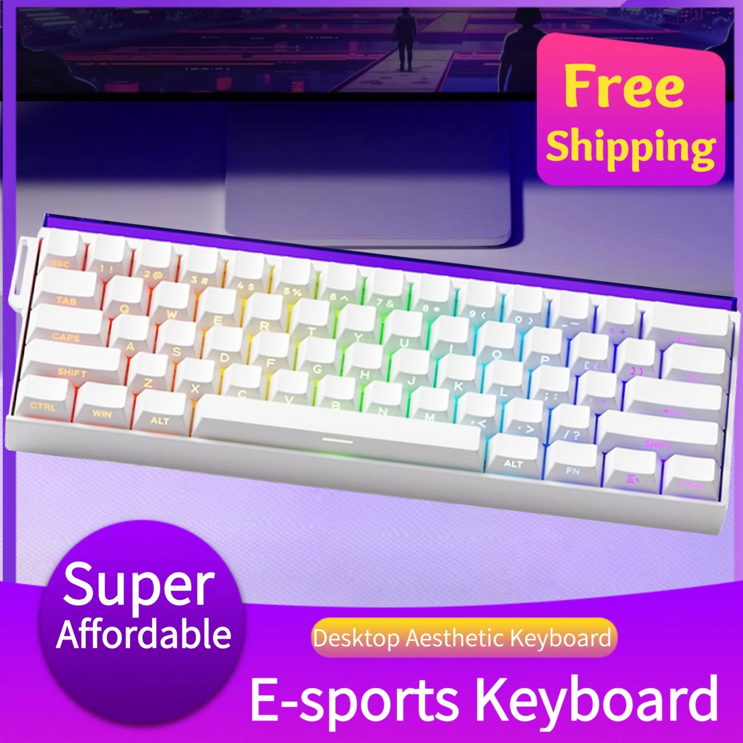 

Veekos Shin60 E-sports Magnetic Axis Keyboard, Three-mode/Wired Keyboard, 8K Return Rate, with Atmosphere Light Box, RGB Light