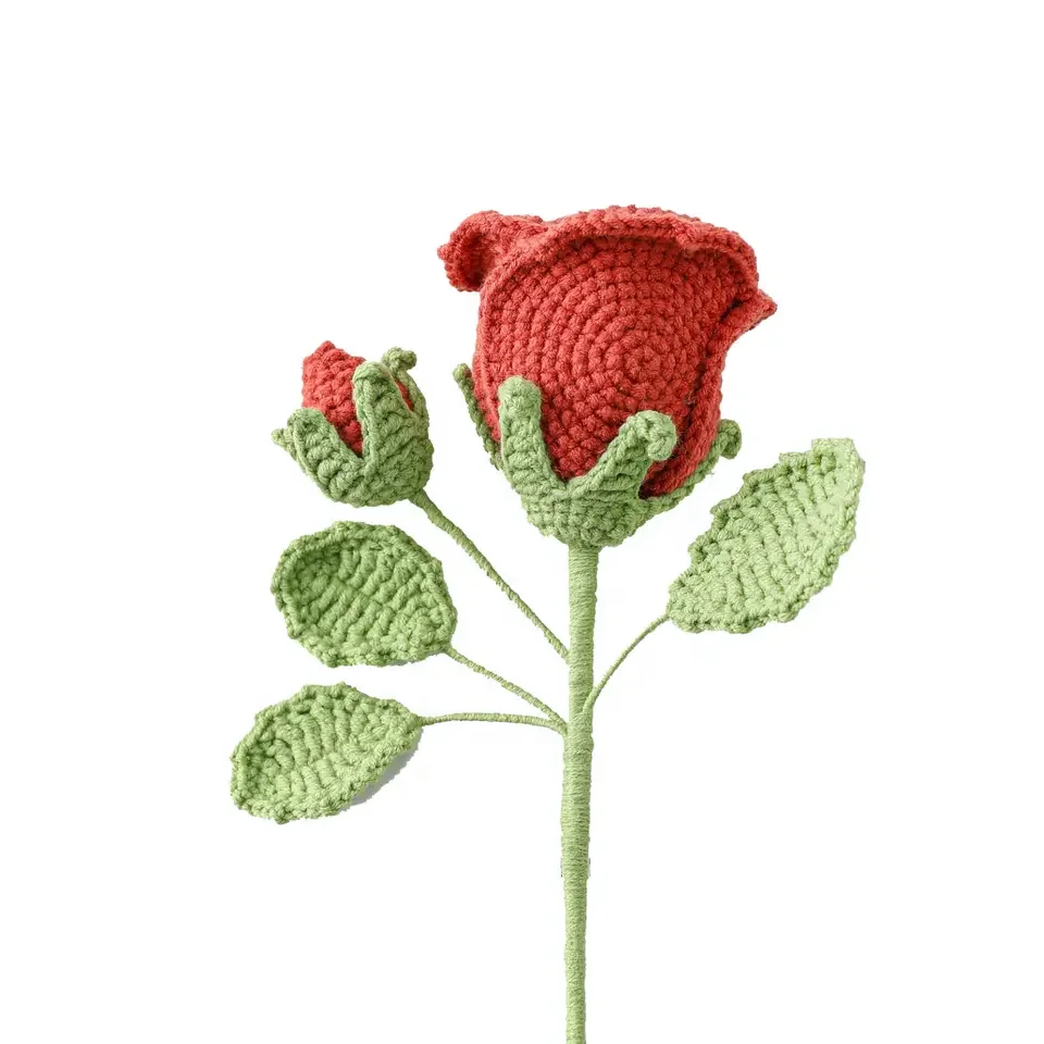 Handmade Bouquet Knitted Flower Lily Of The Valley Rose Decorative Artificial Flower Knitted Crocheted Yarn Flower