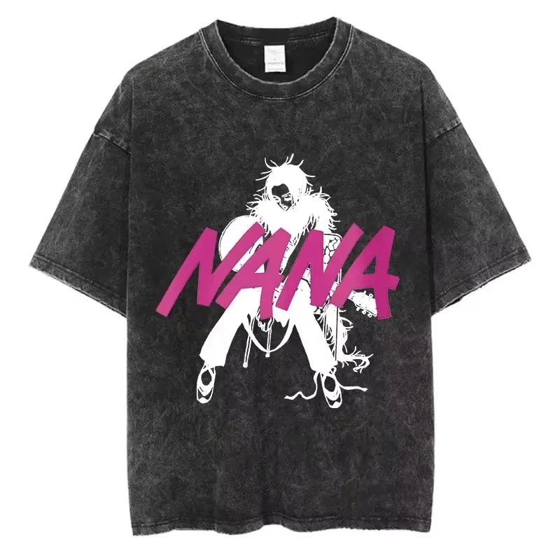 Sommer-Hot-Sale: Japanisches Anime Nana Osaki Washed Graphic T-Shirt für Männer und Frauen, Harajuku T-Shirt, Y2K Gothic Baumwolle Oversized T-Shirt – Detail 4