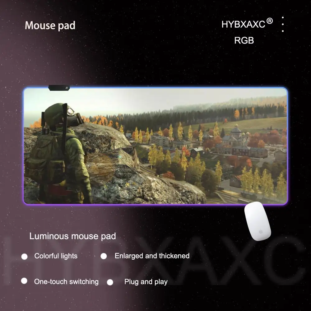 DAYZ Cute Natural Rubber Gaming RGB Mousepad Desk Mat Size For Game Keyboard Pad For Gamer Luminous Table Mat Backlit