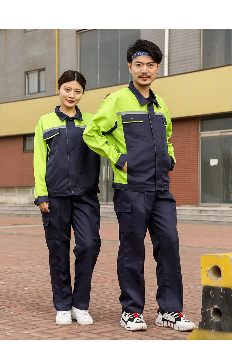 Arbeitskleidung für Männer und Frauen, zweifarbig, Hi-Vis, reflektierender Streifen, Sicherheitsarbeiter-Overall, Fabrik- und Werkstattuniformen, mechanischer Anzug