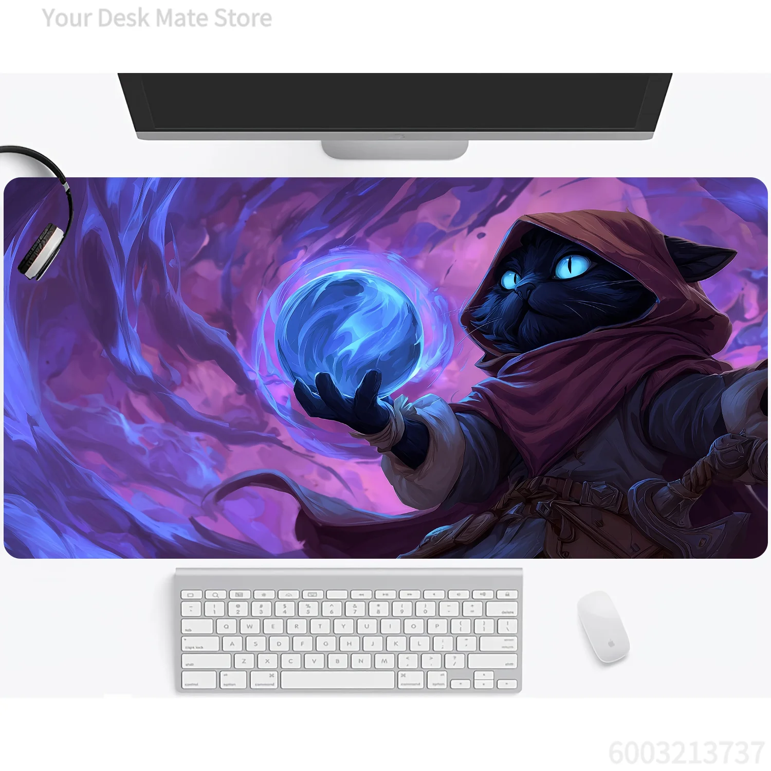 Magical Dark Fantasy Mouse Pad Waterproof Non‑Slip Wizard Black Cat With Enchanted Orb Design Mousepad for Home Gaming Workspace