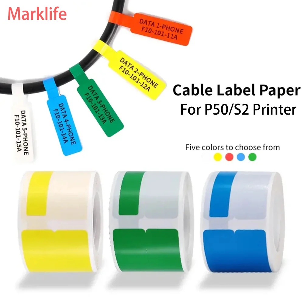 Thermal Printer Labels Cable Stickers Waterproof Tear-Resistant Anti-Oil Paper Compatible with Marklife P50/S2/D100/D200 Printer