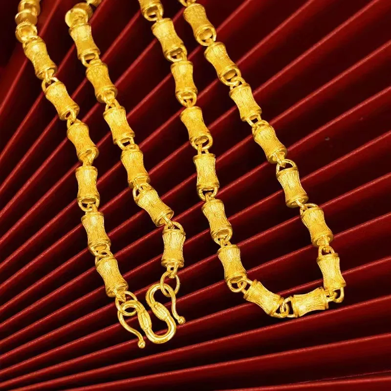 

Бамбуковое ожерелье из настоящего золота 9999 24 карата для мужчин, властные, роскошные и высококачественные золотые дизайнерские нишевые универсальные украшения