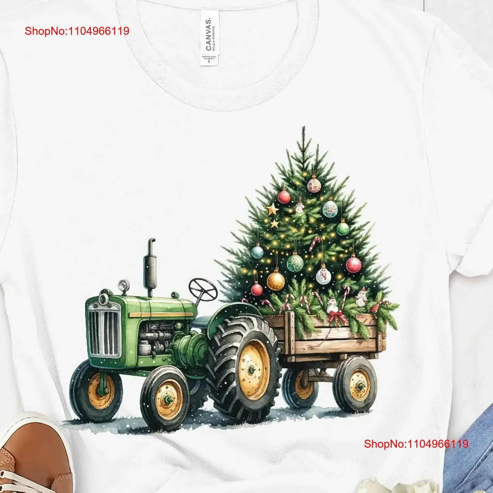 

Green Farm Tractor Christmas Tree T Shirt DTG PrinT Festive 's Casual Wear Holiday Season Idea For Him Her vintage Washed