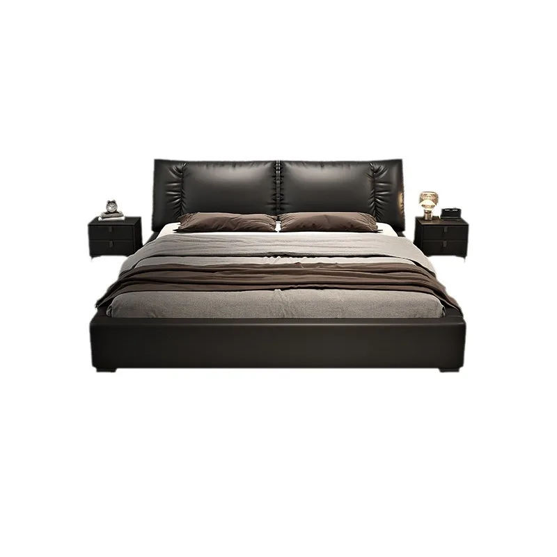 

Bed master bedroom light luxury double bed, modern household soft bag storage leather bed simple bed