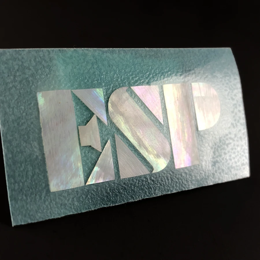 0.1 mm Thick ESP Self Adhesive Decal Sticker White Mother of Pearl or Abolone Guitar Peghead Logo 39*17 mm