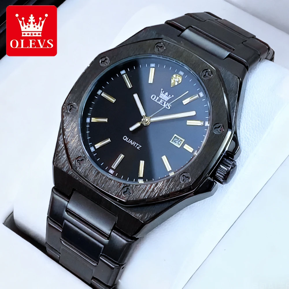 OLEVS Orologi da uomo delle migliori marche Orologio da polso al quarzo originale in acciaio pregiato moda classica per uomo Abito con data luminosa impermeabile 3613