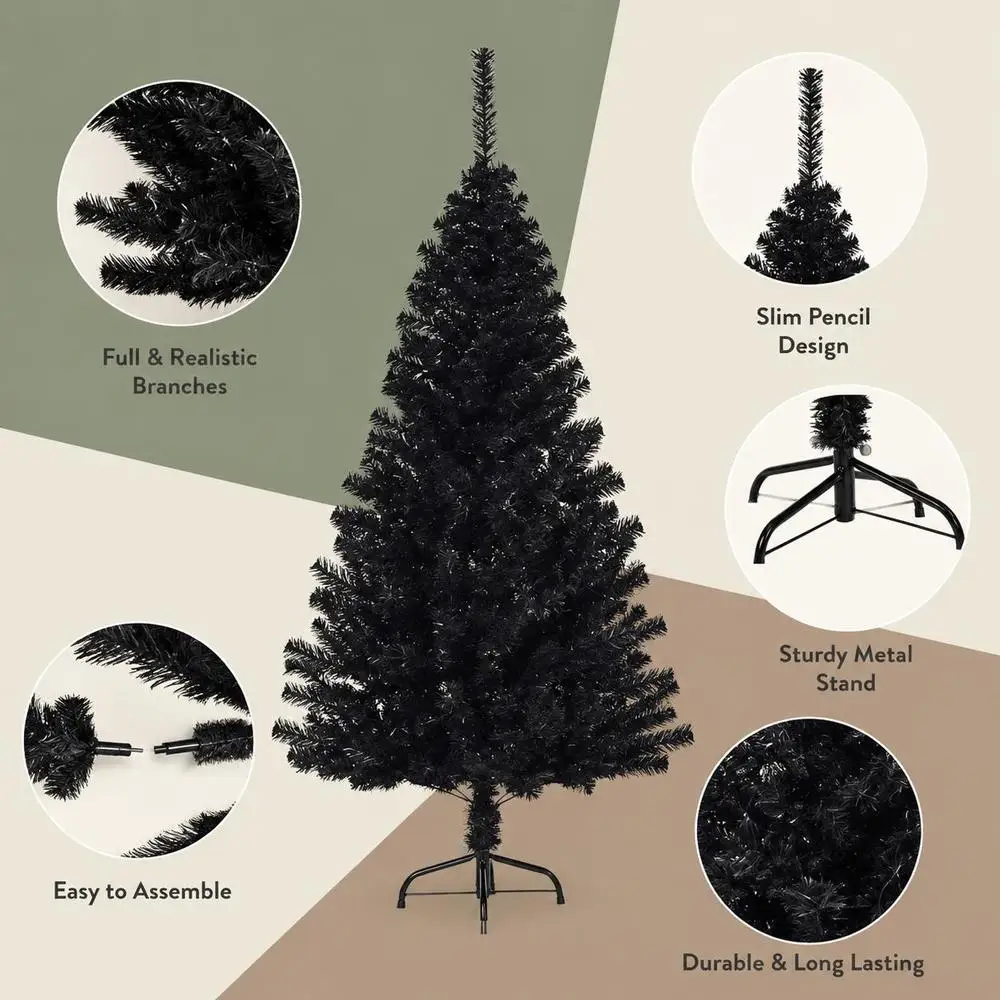 Demi-sapin de Noël en PVC noir avec support, 150 cm, excellent rapport qualité-prix