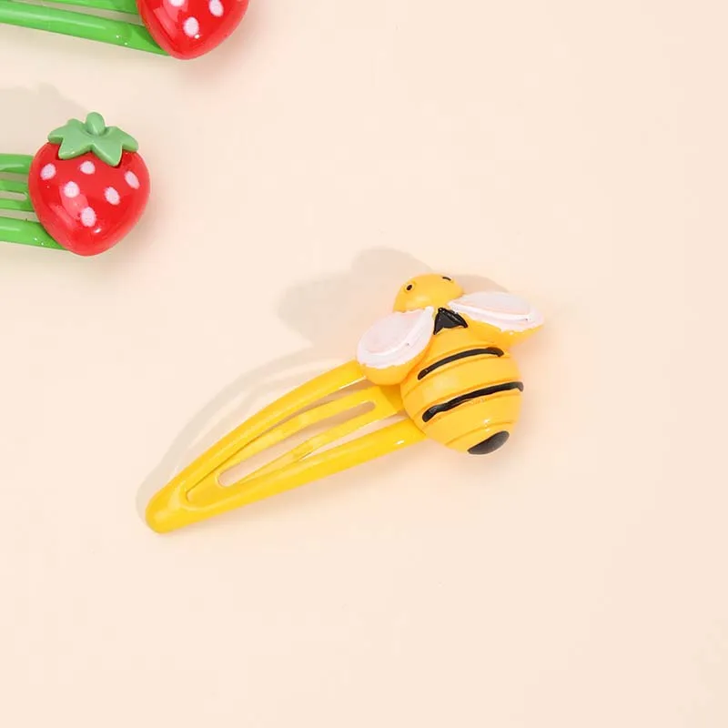 ncmama 6Pcs/set Cute Strawberry BB Hair Clips Bee Ladybug Hairpin Sweet Girls Barrettes Snap Clips DIY Hair Accessories Headwear