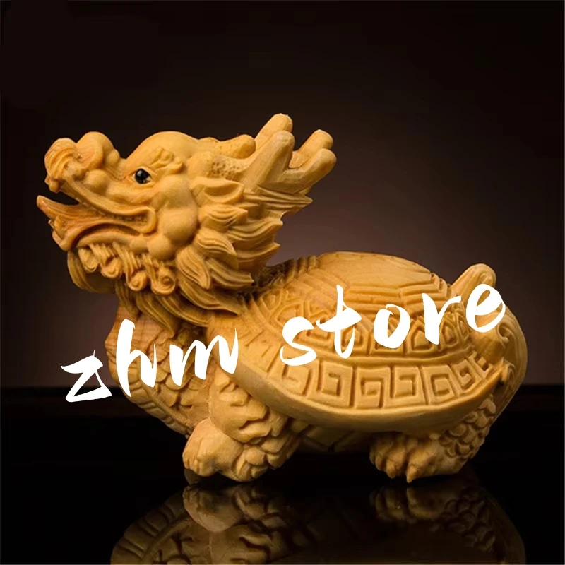

7.5*5*4cm Chinese Buddhist Boxwood Exquisite Carving Dragon Turtle Quality Pocket Handle Pieces Town House Evil Spirits Craft