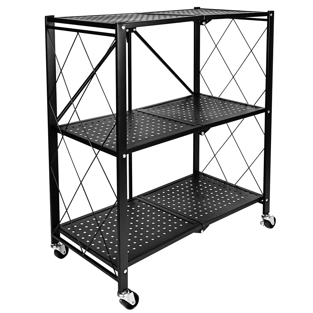 Simple Deluxe 3-Tier Heavy Duty Foldable Metal Rack Storage Shelving Unit with Wheels Moving Easily Organizer Shelves 750 lbs