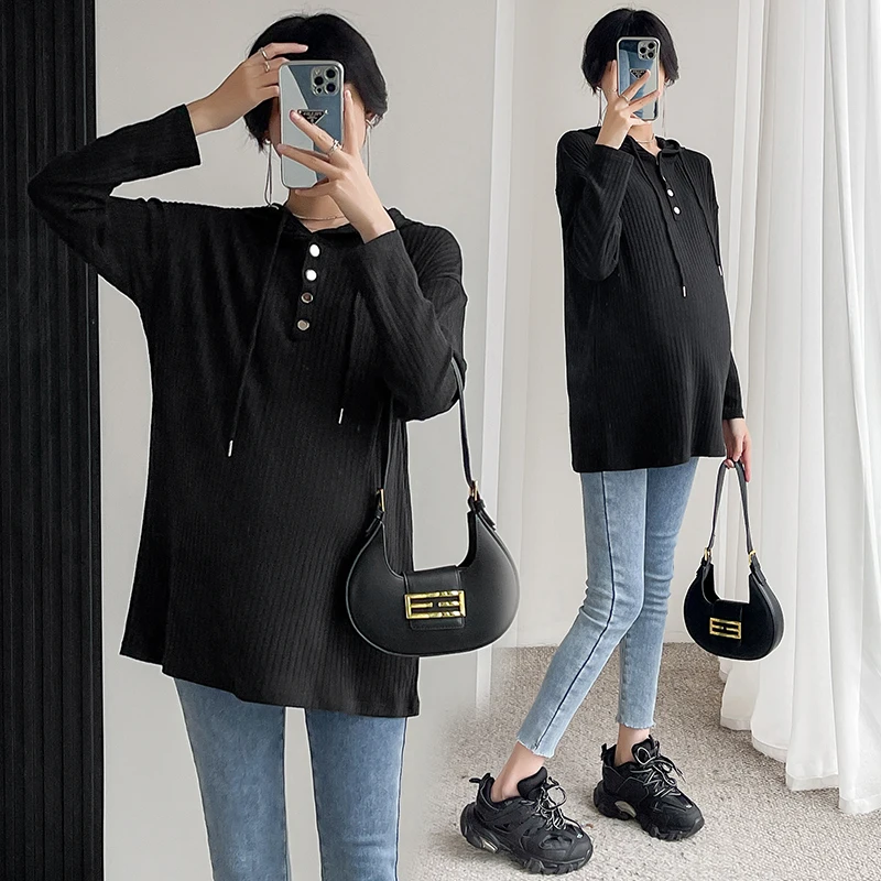 

2024 Spring Maternity Hoodies Long Sleeve Hooded Pullovers Hoodie Plus Size Pregnant Woman Sweatshirts Thin Pregnancy Top Tees