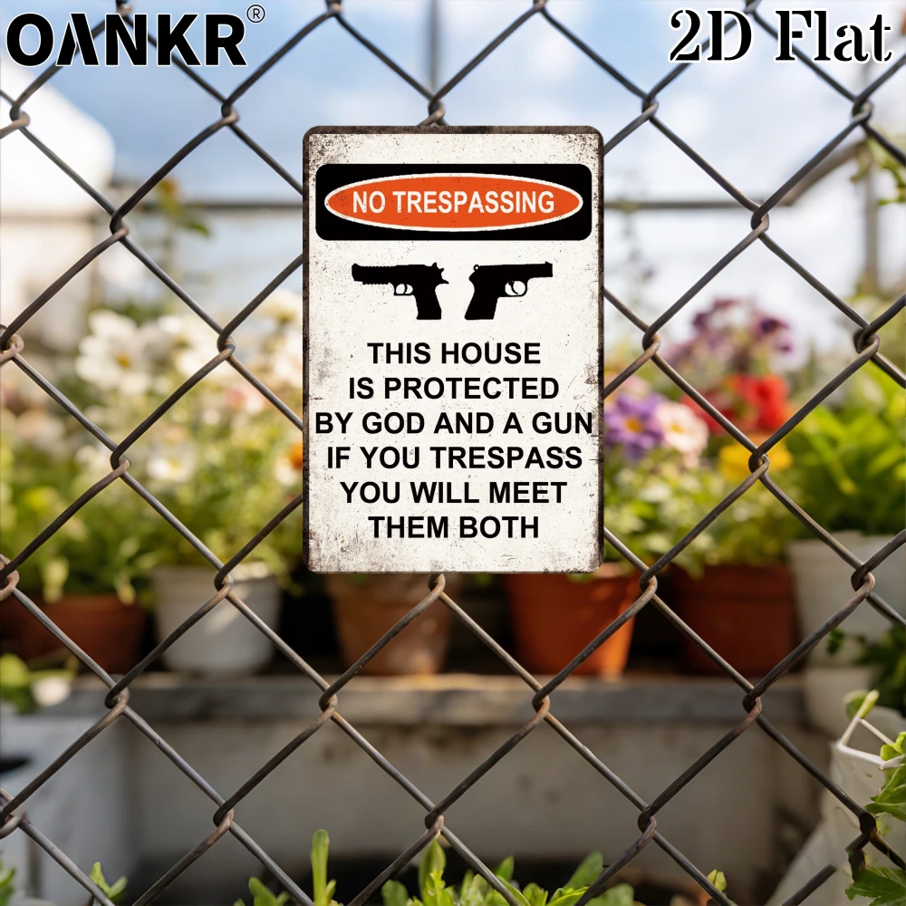 Retro No Trespassing Metal Tin Sign, Funny Warning Wall Art Plaque, Private Property Themed Decor for Yard Fence Courtyard Villa