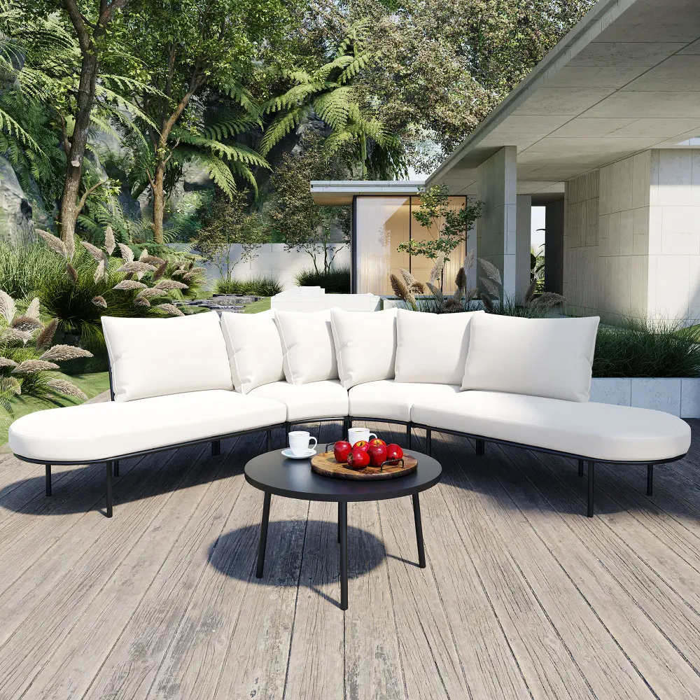 

Half moon shaped outdoor furniture sofa set, with coffee table, can accommodate 6 people, Beige