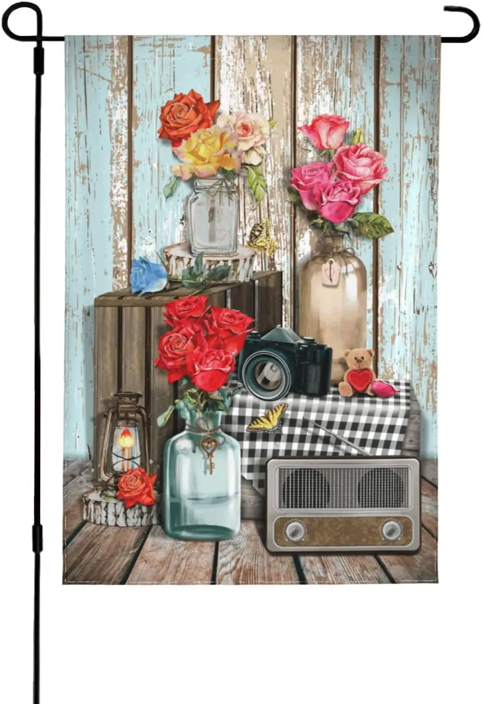 Vintage Roses Flowers Florals Mason Jar Wooden Board Garden Flag Decorations Double Sided Printing Vertical Valentines Day G PPM