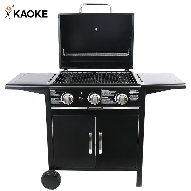 KAOKE 24 Inch Wholesale Ce Approve 3 Burners Gas Grill Trolley Outdoor Gas Grill Gas Barbecue Grill Manufacture